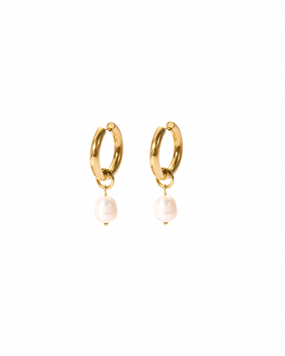Golden Pearl Hoops